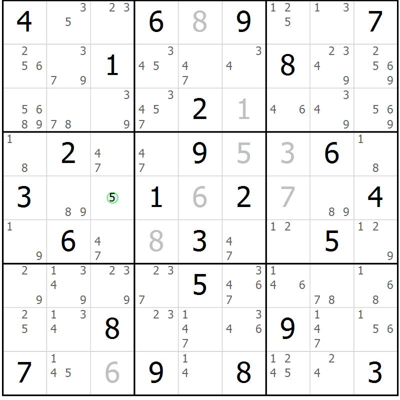 Position des candidats pour la solution de la Gr 74 page 77 du magazine de sudoku Sudoku Suprême n° 037