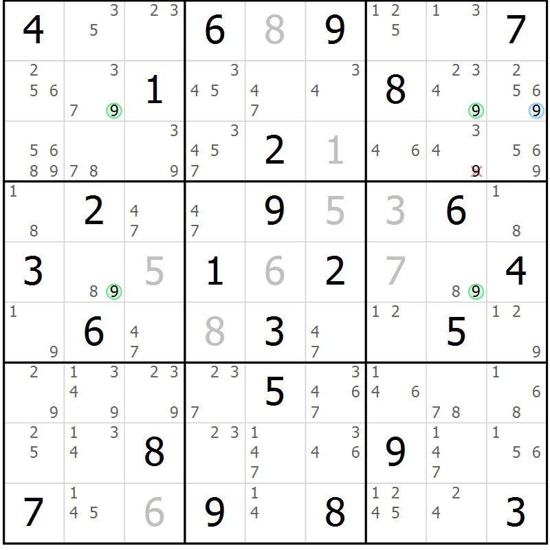 Position des candidats pour la solution de la Gr 74 page 77 du magazine de sudoku Sudoku Suprême n° 037