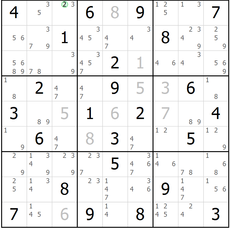 Position des candidats pour la solution de la Gr 74 page 77 du magazine de sudoku Sudoku Suprême n° 037