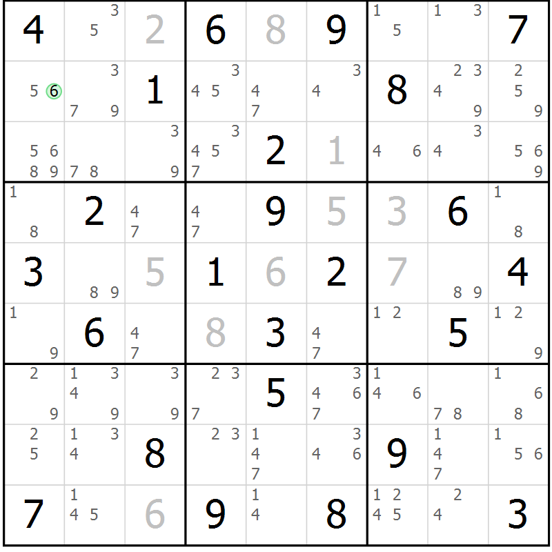 Position des candidats pour la solution de la Gr 74 page 77 du magazine de sudoku Sudoku Suprême n° 037