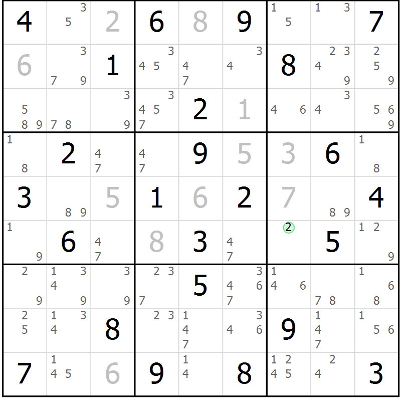 Position des candidats pour la solution de la Gr 74 page 77 du magazine de sudoku Sudoku Suprême n° 037