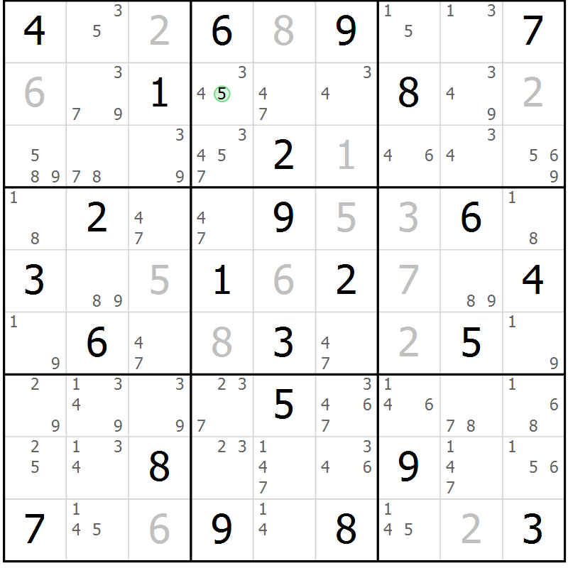 Position des candidats pour la solution de la Gr 74 page 77 du magazine de sudoku Sudoku Suprême n° 037