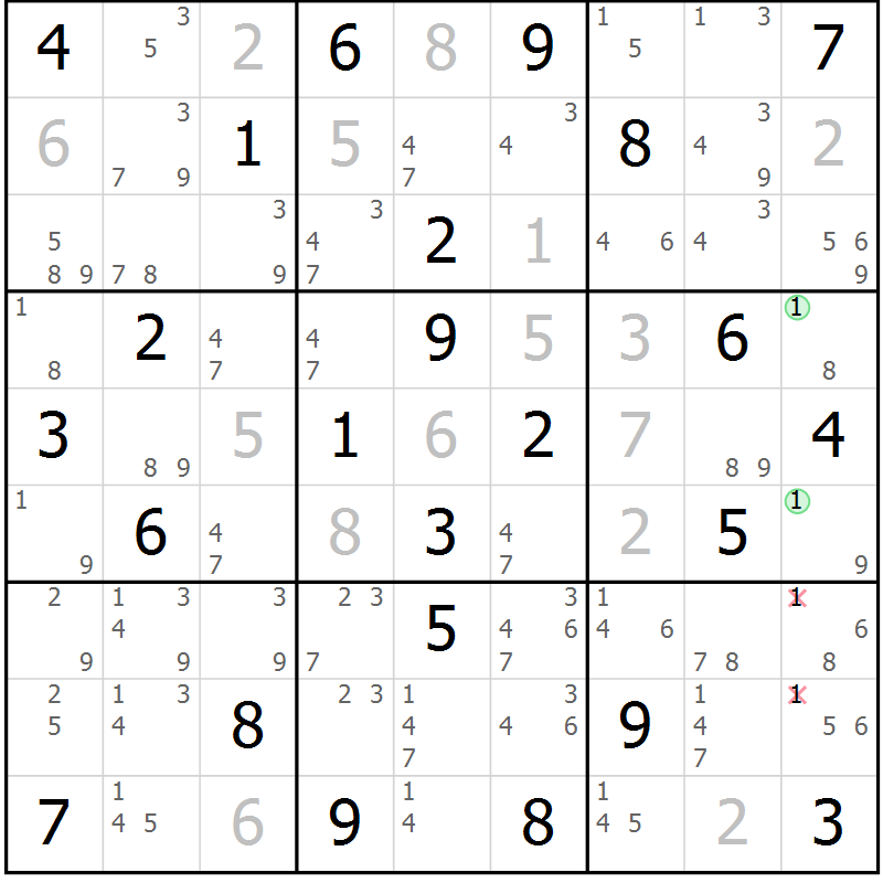Position des candidats pour la solution de la Gr 74 page 77 du magazine de sudoku Sudoku Suprême n° 037
