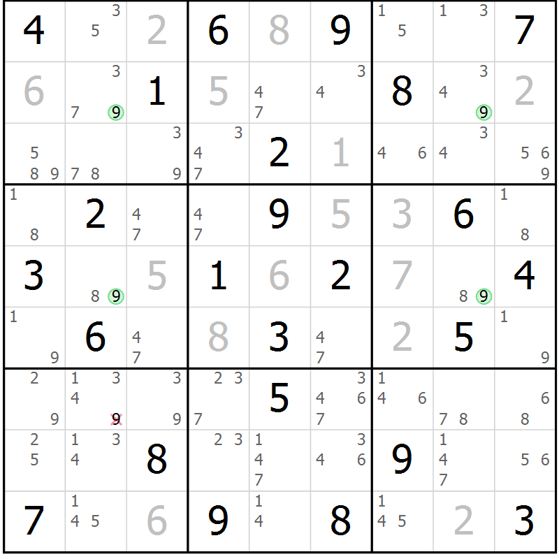 Position des candidats pour la solution de la Gr 74 page 77 du magazine de sudoku Sudoku Suprême n° 037
