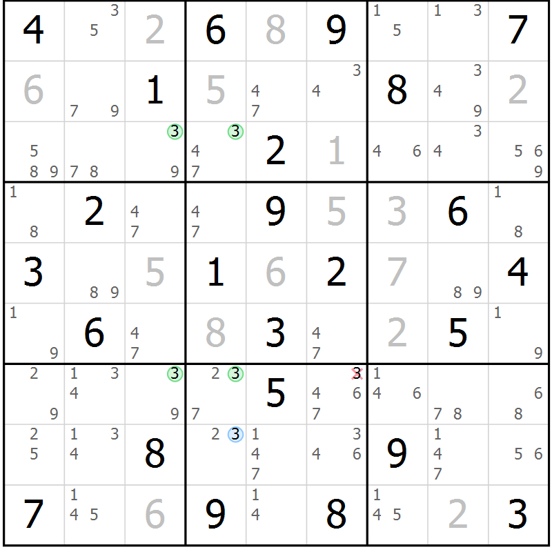 Position des candidats pour la solution de la Gr 74 page 77 du magazine de sudoku Sudoku Suprême n° 037