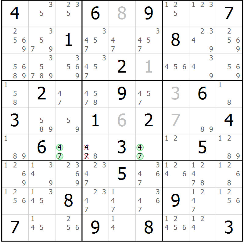 Position des candidats pour la solution de la Gr 74 page 77 du magazine de sudoku Sudoku Suprême n° 037