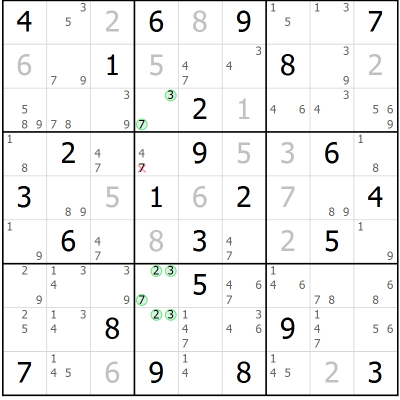 Position des candidats pour la solution de la Gr 74 page 77 du magazine de sudoku Sudoku Suprême n° 037