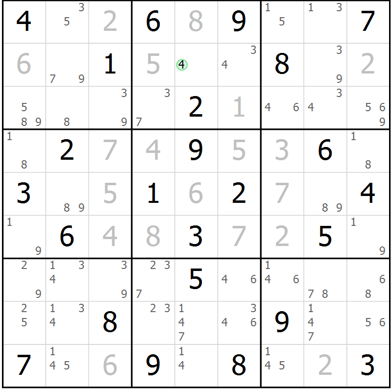 Position des candidats pour la solution de la Gr 74 page 77 du magazine de sudoku Sudoku Suprême n° 037