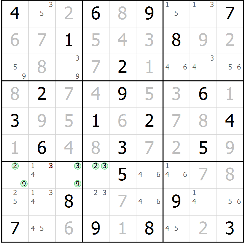 Position des candidats pour la solution de la Gr 74 page 77 du magazine de sudoku Sudoku Suprême n° 037