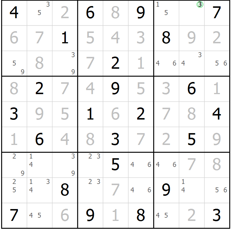 Position des candidats pour la solution de la Gr 74 page 77 du magazine de sudoku Sudoku Suprême n° 037