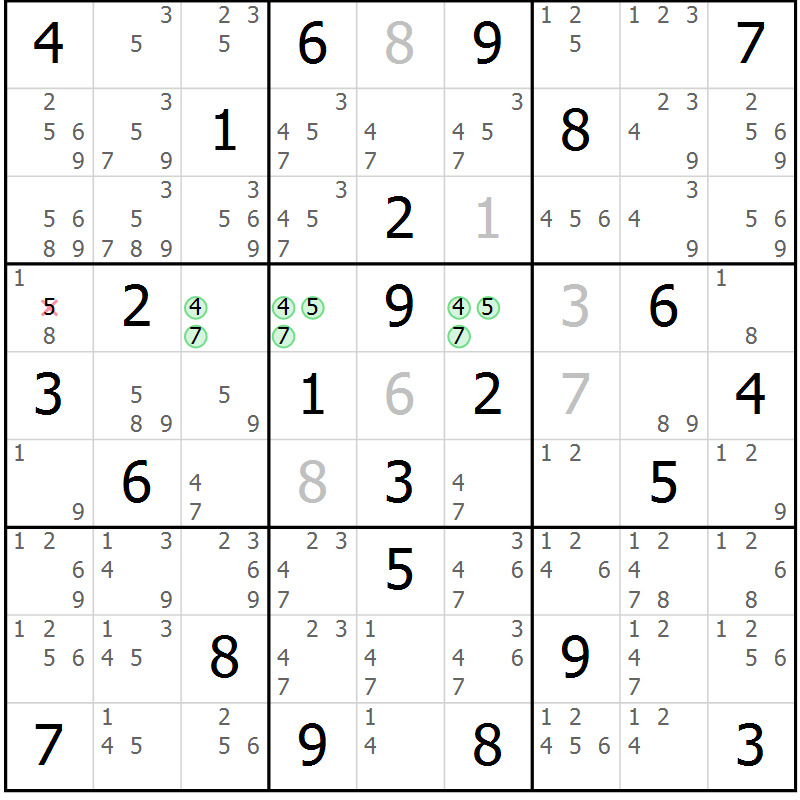 Position des candidats pour la solution de la Gr 74 page 77 du magazine de sudoku Sudoku Suprême n° 037