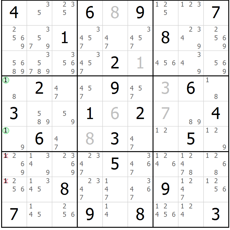 Position des candidats pour la solution de la Gr 74 page 77 du magazine de sudoku Sudoku Suprême n° 037