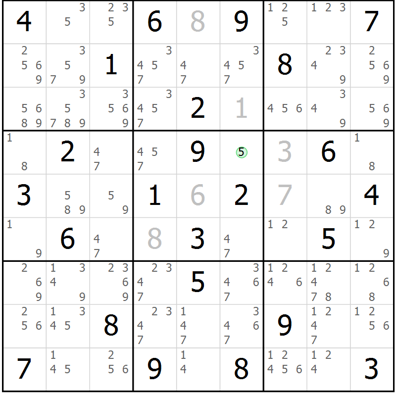 Position des candidats pour la solution de la Gr 74 page 77 du magazine de sudoku Sudoku Suprême n° 037