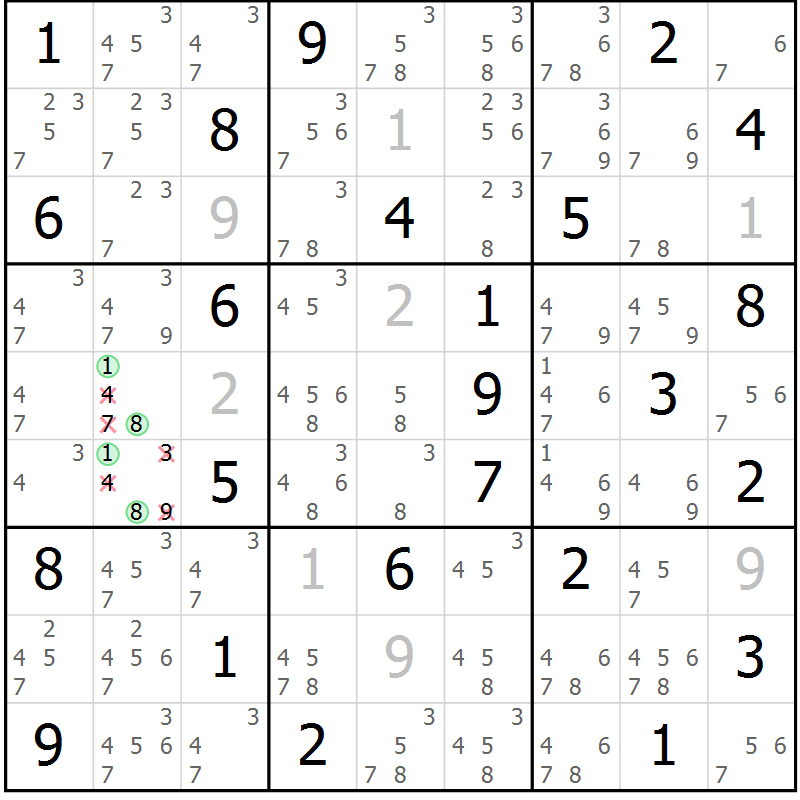 Position des candidats pour la solution de la Gr 75 page 78 du magazine de sudoku Sudoku Suprême n° 037