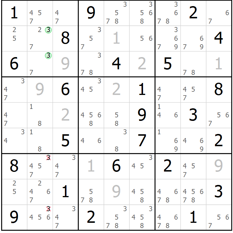 Position des candidats pour la solution de la Gr 75 page 78 du magazine de sudoku Sudoku Suprême n° 037
