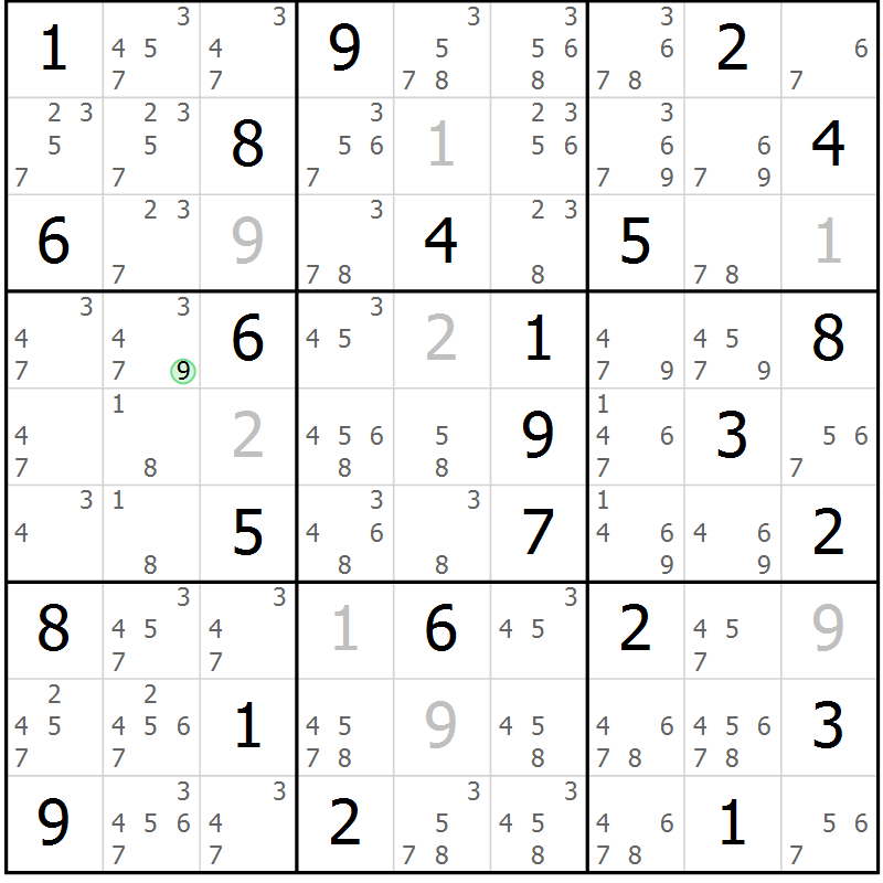 Position des candidats pour la solution de la Gr 75 page 78 du magazine de sudoku Sudoku Suprême n° 037