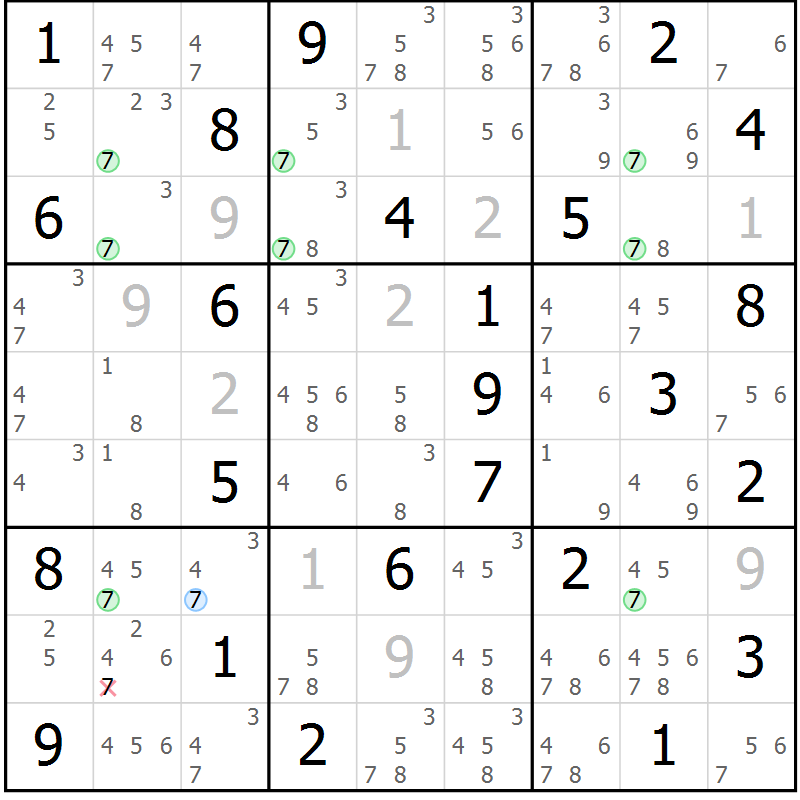 Position des candidats pour la solution de la Gr 75 page 78 du magazine de sudoku Sudoku Suprême n° 037