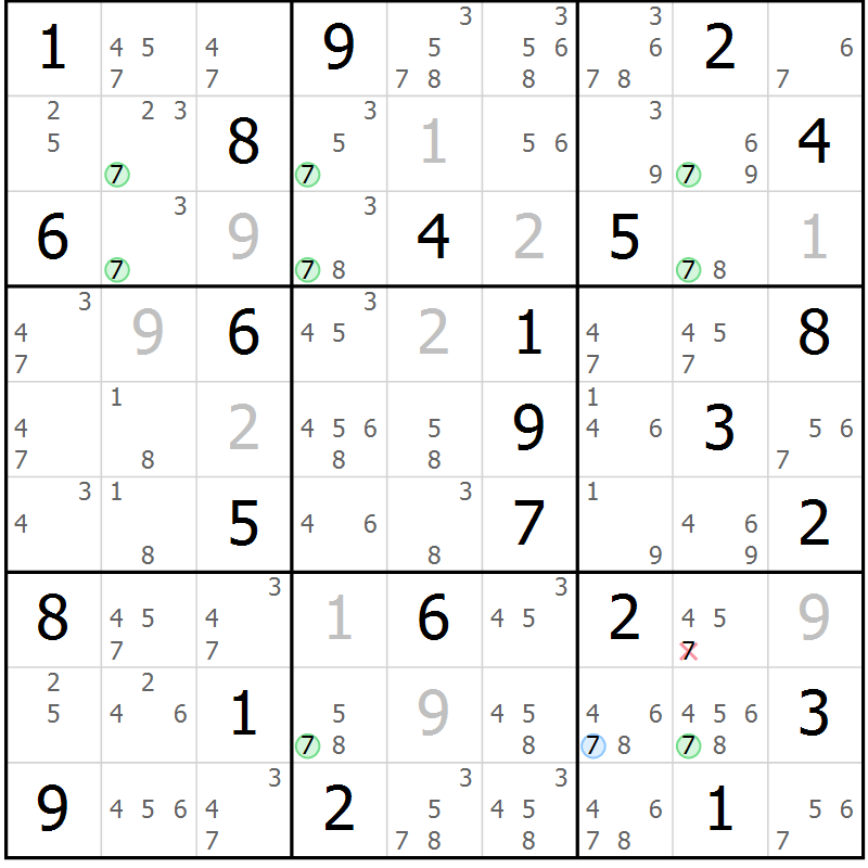 Position des candidats pour la solution de la Gr 75 page 78 du magazine de sudoku Sudoku Suprême n° 037