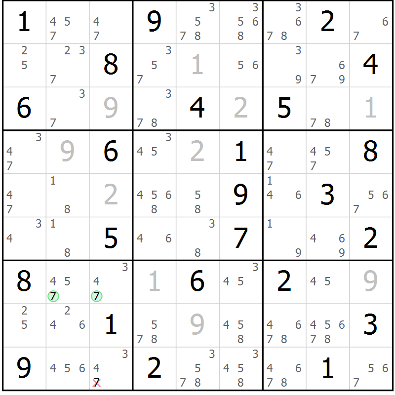 Position des candidats pour la solution de la Gr 75 page 78 du magazine de sudoku Sudoku Suprême n° 037