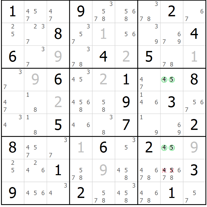 Position des candidats pour la solution de la Gr 75 page 78 du magazine de sudoku Sudoku Suprême n° 037