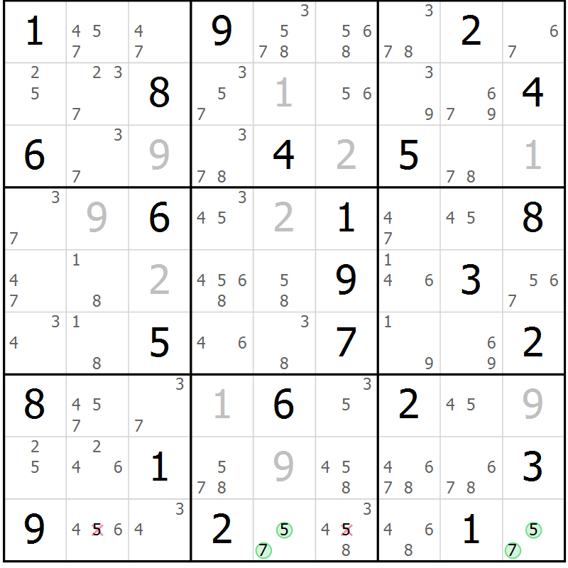 Position des candidats pour la solution de la Gr 75 page 78 du magazine de sudoku Sudoku Suprême n° 037