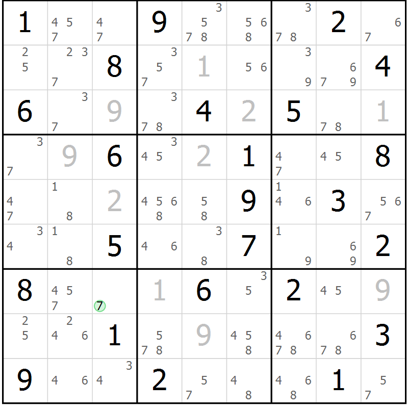Position des candidats pour la solution de la Gr 75 page 78 du magazine de sudoku Sudoku Suprême n° 037