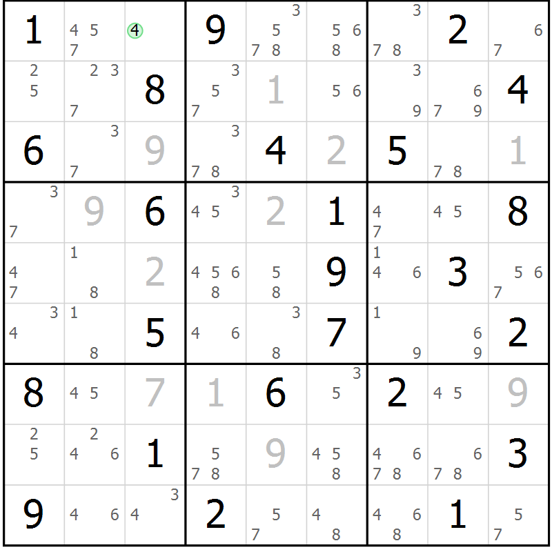 Position des candidats pour la solution de la Gr 75 page 78 du magazine de sudoku Sudoku Suprême n° 037