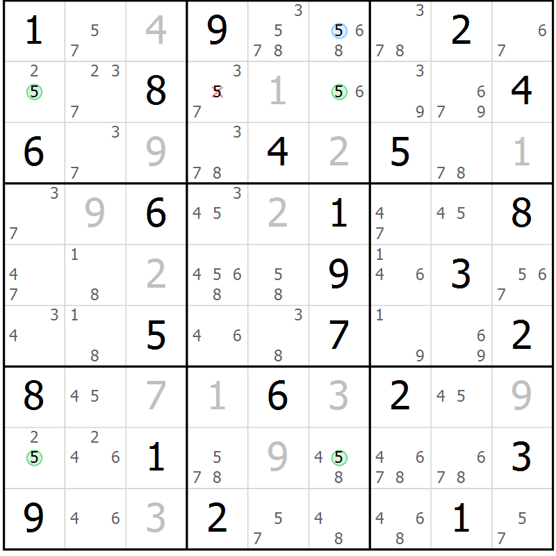 Position des candidats pour la solution de la Gr 75 page 78 du magazine de sudoku Sudoku Suprême n° 037