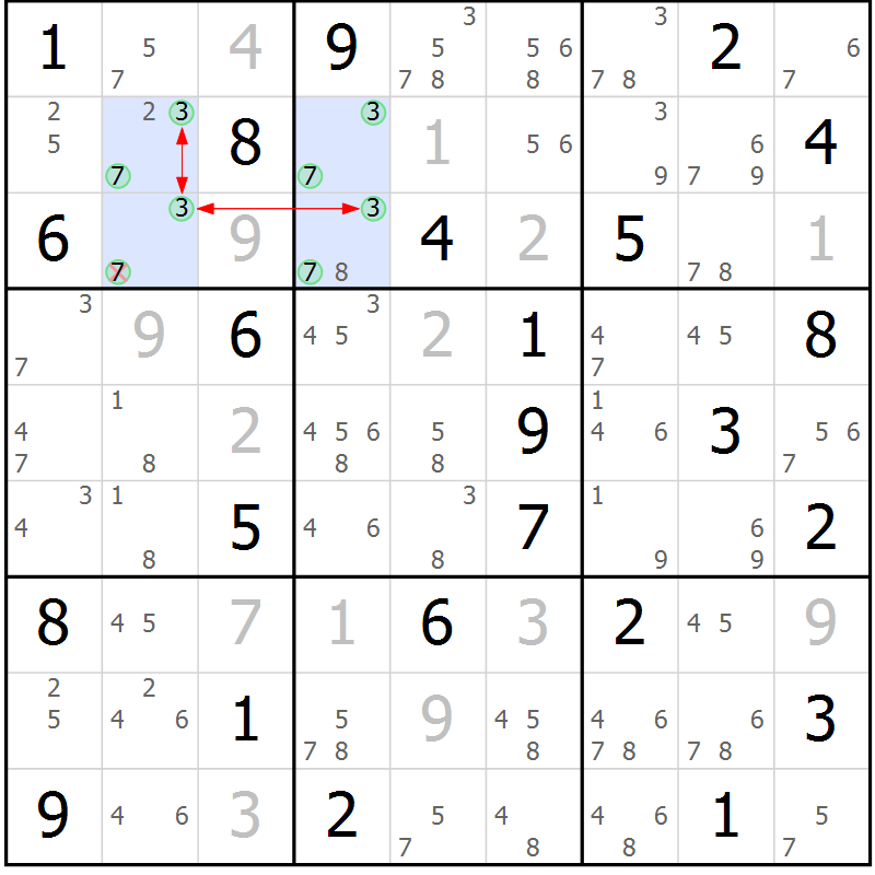 Position des candidats pour la solution de la Gr 75 page 78 du magazine de sudoku Sudoku Suprême n° 037