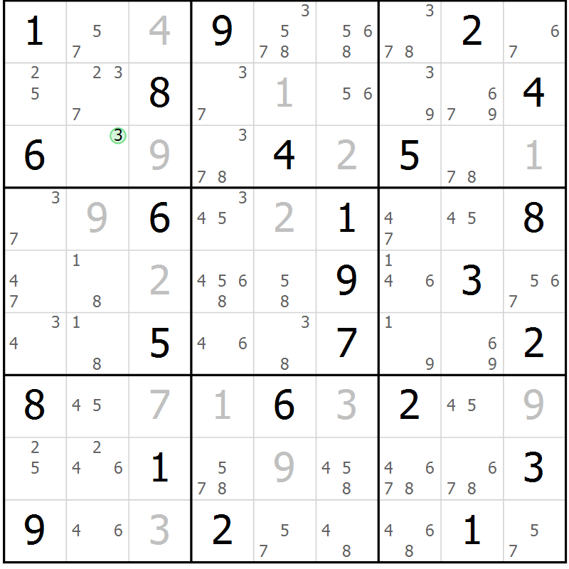 Position des candidats pour la solution de la Gr 75 page 78 du magazine de sudoku Sudoku Suprême n° 037
