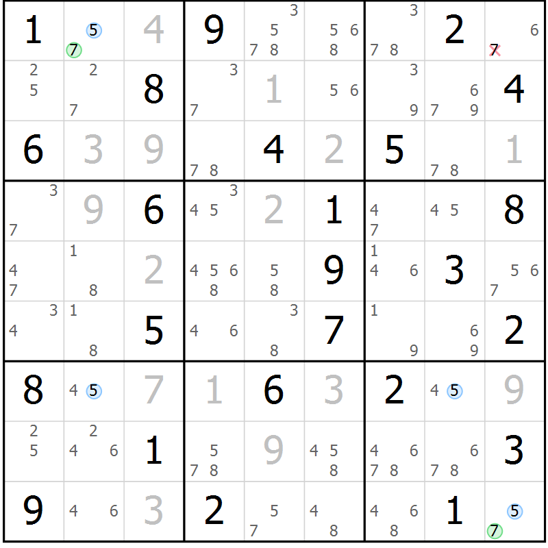 Position des candidats pour la solution de la Gr 75 page 78 du magazine de sudoku Sudoku Suprême n° 037