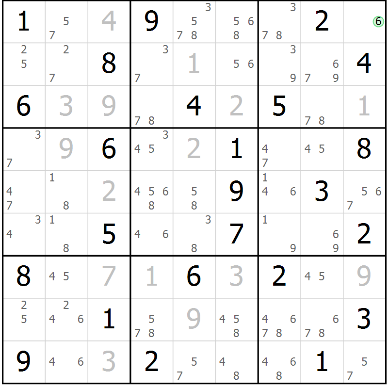 Position des candidats pour la solution de la Gr 75 page 78 du magazine de sudoku Sudoku Suprême n° 037