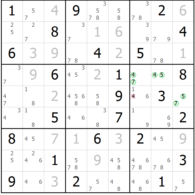 Position des candidats pour la solution de la Gr 75 page 78 du magazine de sudoku Sudoku Suprême n° 037