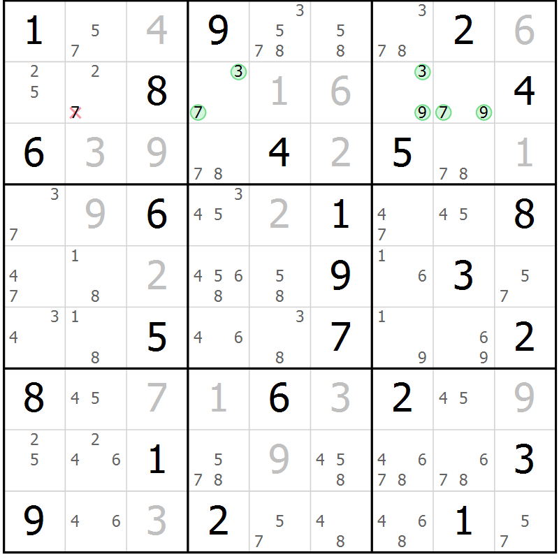 Position des candidats pour la solution de la Gr 75 page 78 du magazine de sudoku Sudoku Suprême n° 037