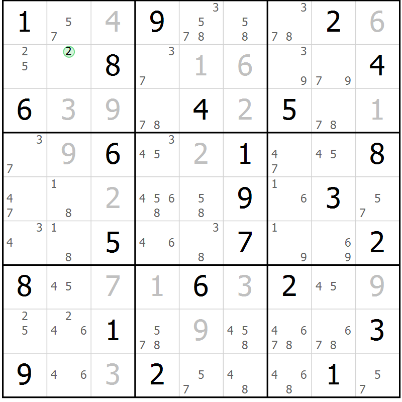 Position des candidats pour la solution de la Gr 75 page 78 du magazine de sudoku Sudoku Suprême n° 037