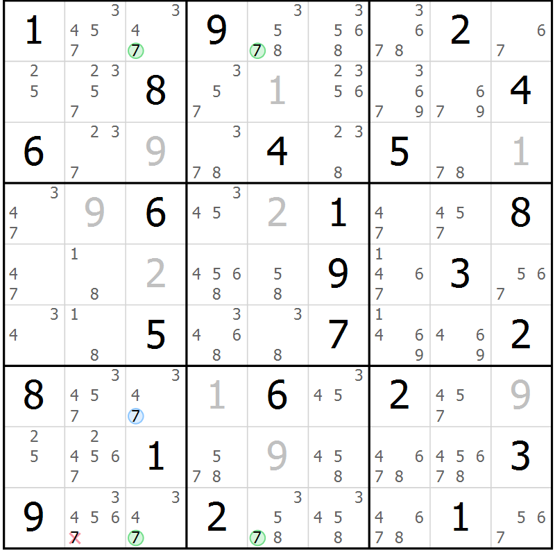 Position des candidats pour la solution de la Gr 75 page 78 du magazine de sudoku Sudoku Suprême n° 037