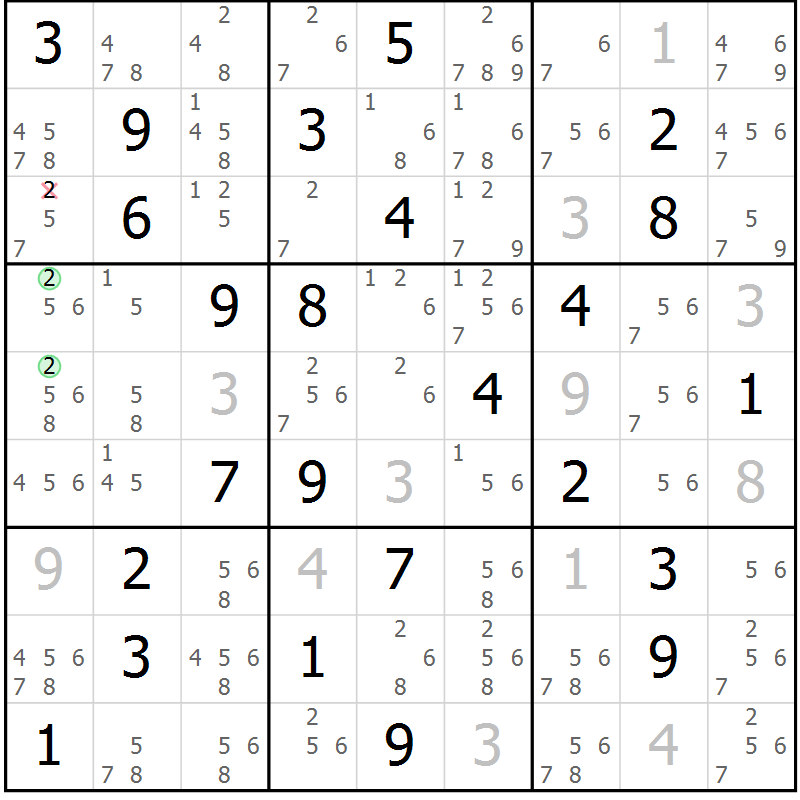Position des candidats pour la solution de la Gr 76 page 79 du magazine de sudoku Sudoku Suprême n° 037