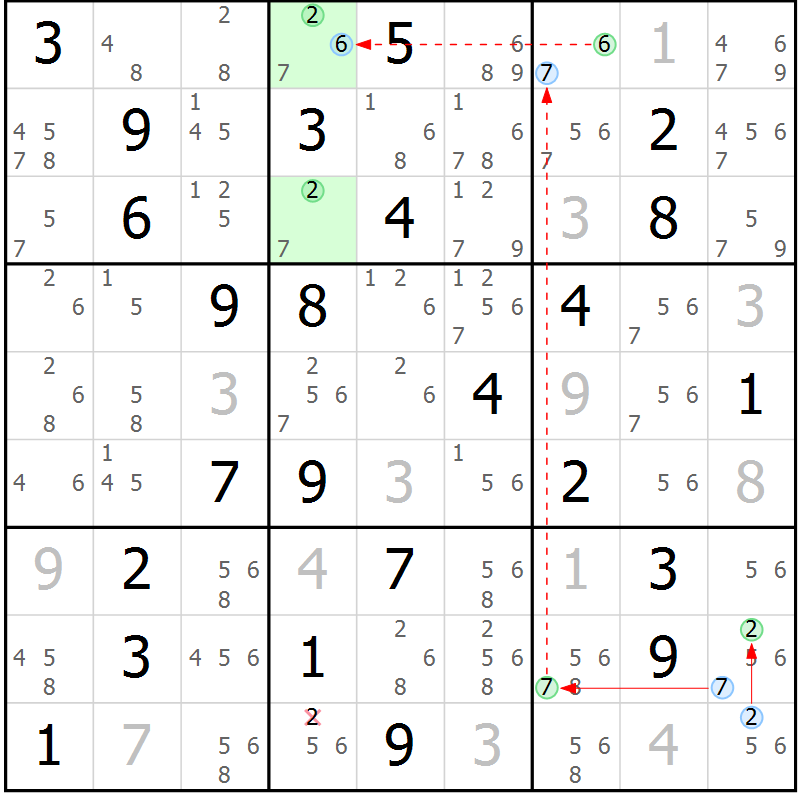 Position des candidats pour la solution de la Gr 76 page 79 du magazine de sudoku Sudoku Suprême n° 037