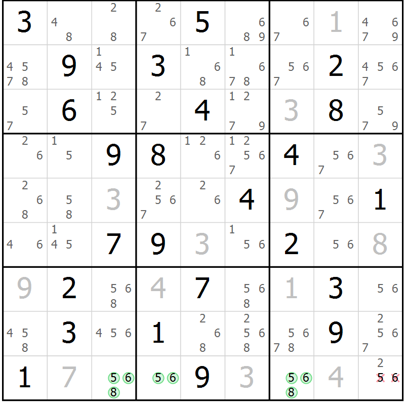 Position des candidats pour la solution de la Gr 76 page 79 du magazine de sudoku Sudoku Suprême n° 037