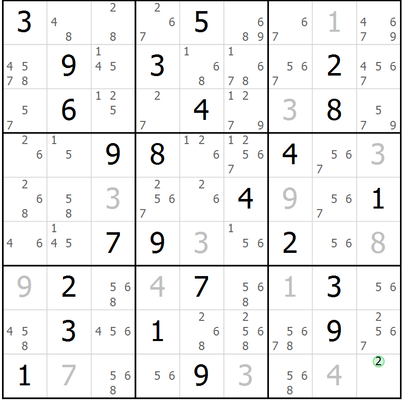 Position des candidats pour la solution de la Gr 76 page 79 du magazine de sudoku Sudoku Suprême n° 037