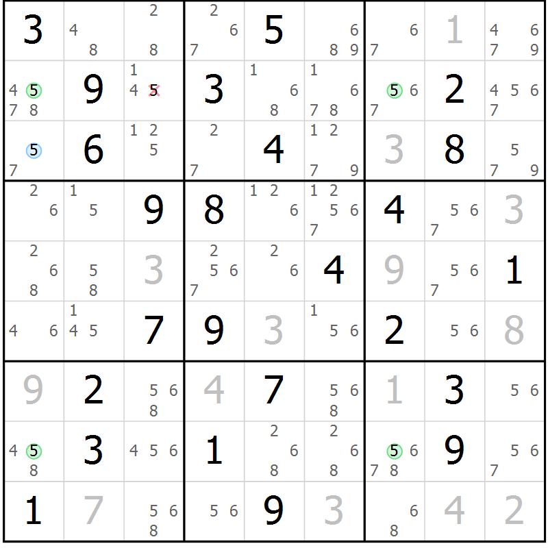 Position des candidats pour la solution de la Gr 76 page 79 du magazine de sudoku Sudoku Suprême n° 037