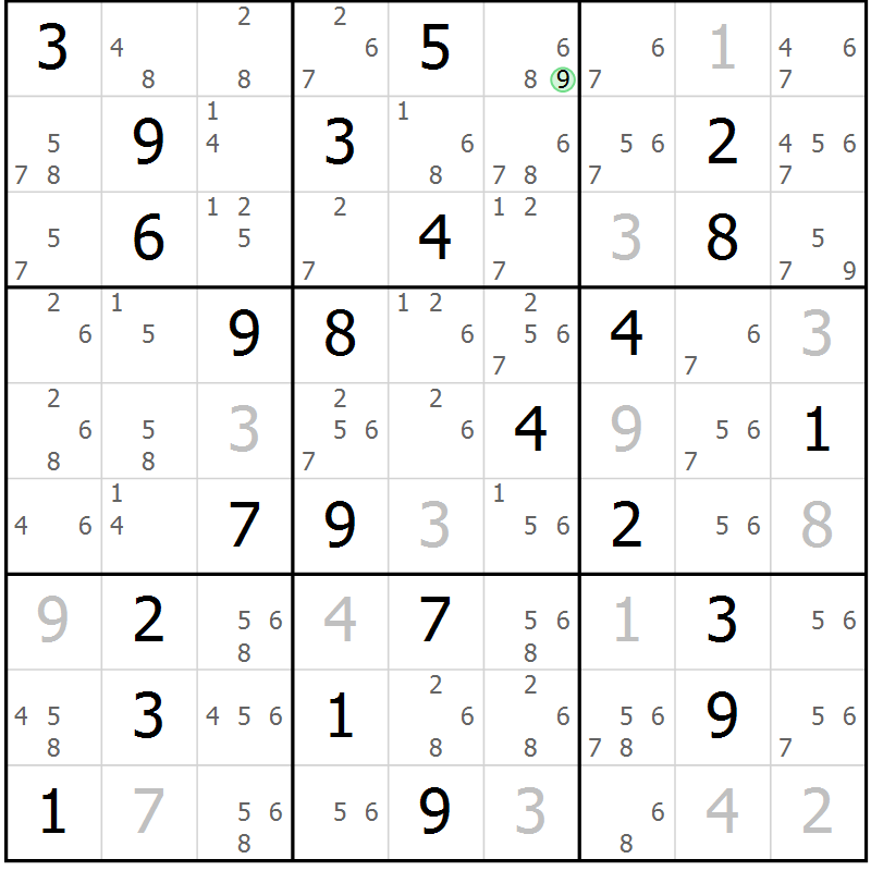 Position des candidats pour la solution de la Gr 76 page 79 du magazine de sudoku Sudoku Suprême n° 037