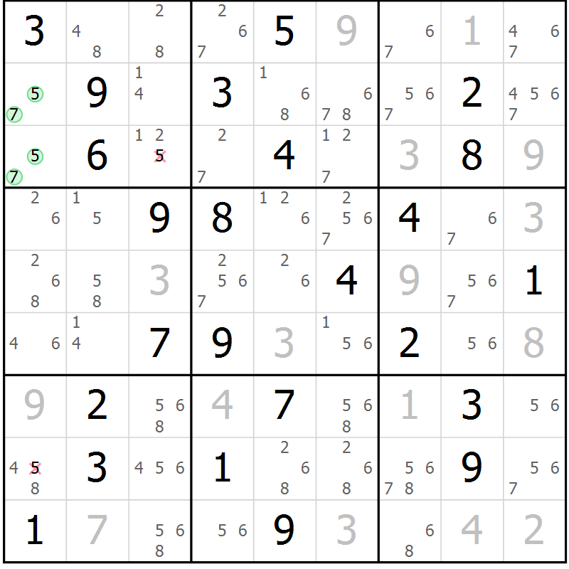 Position des candidats pour la solution de la Gr 76 page 79 du magazine de sudoku Sudoku Suprême n° 037