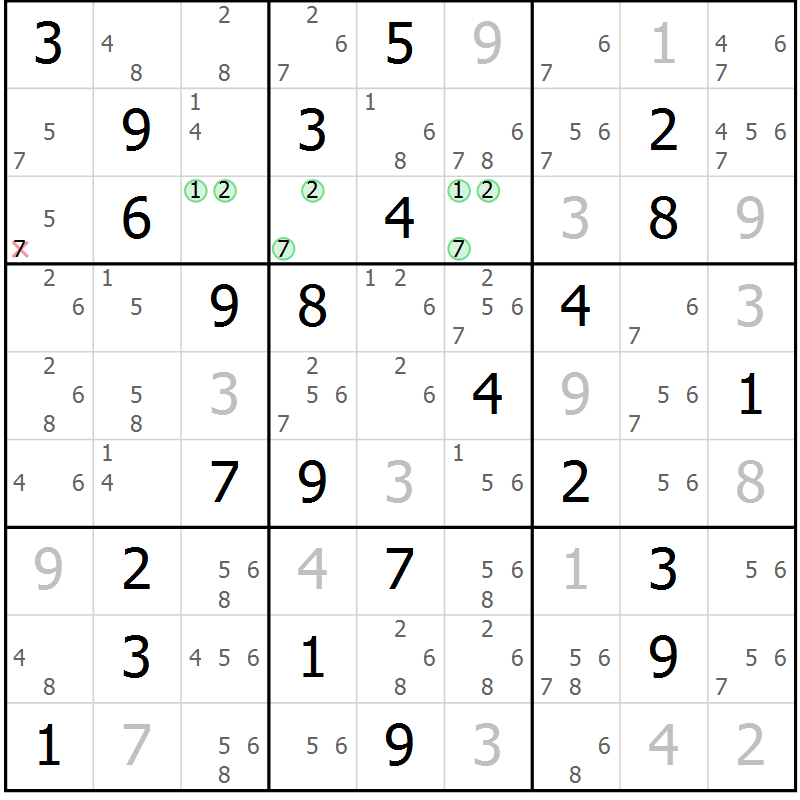 Position des candidats pour la solution de la Gr 76 page 79 du magazine de sudoku Sudoku Suprême n° 037