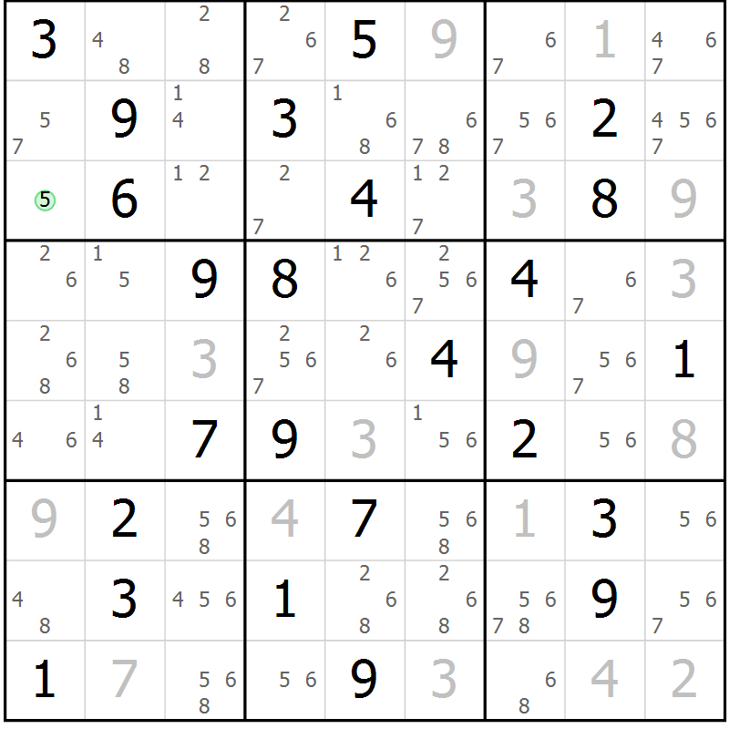 Position des candidats pour la solution de la Gr 76 page 79 du magazine de sudoku Sudoku Suprême n° 037
