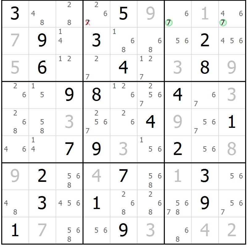 Position des candidats pour la solution de la Gr 76 page 79 du magazine de sudoku Sudoku Suprême n° 037