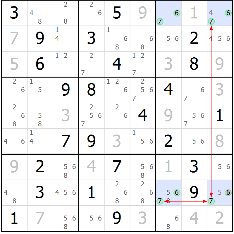Position des candidats pour la solution de la Gr 76 page 79 du magazine de sudoku Sudoku Suprême n° 037