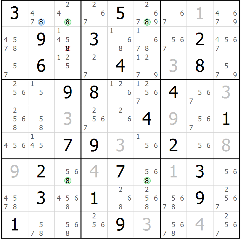Position des candidats pour la solution de la Gr 76 page 79 du magazine de sudoku Sudoku Suprême n° 037