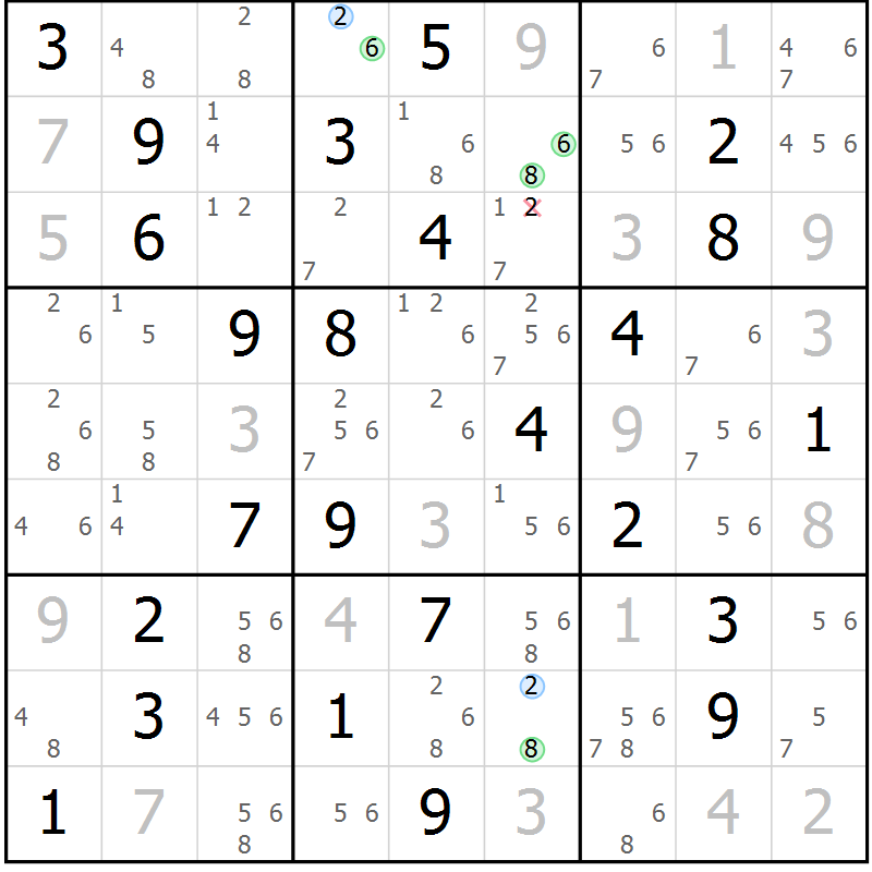 Position des candidats pour la solution de la Gr 76 page 79 du magazine de sudoku Sudoku Suprême n° 037