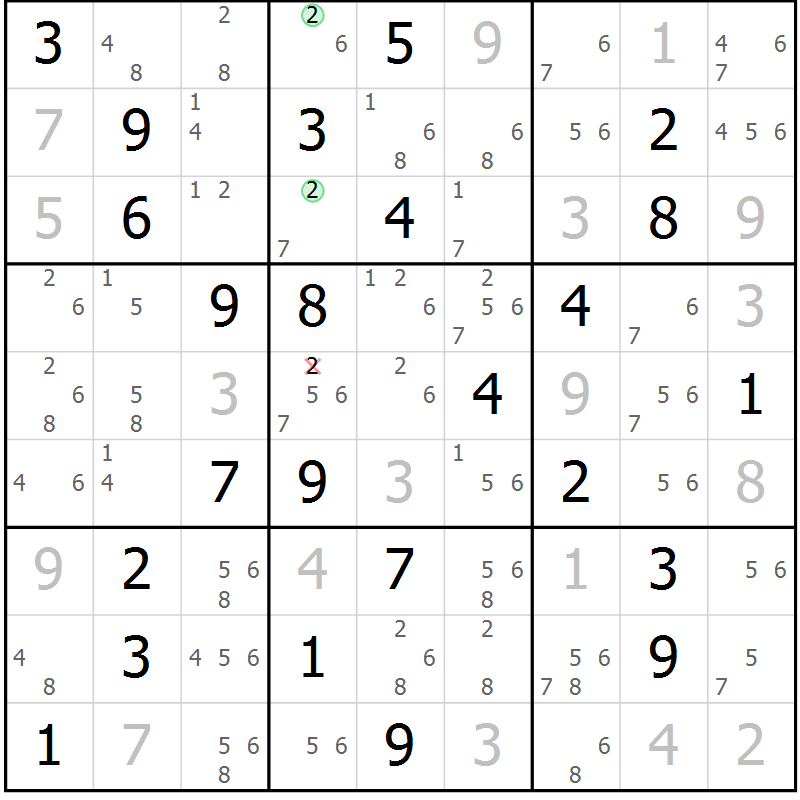 Position des candidats pour la solution de la Gr 76 page 79 du magazine de sudoku Sudoku Suprême n° 037